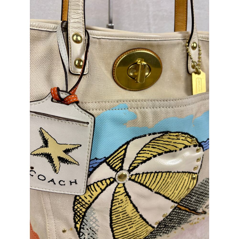 Coach Pierre Le Tan Beach Umbrella Canvas Tote with Luggage Tag - Picture 16 of 17